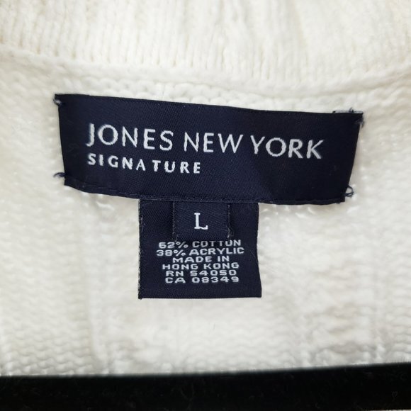 Jones New York Cotton-Blend Belted Long Line Cable Knit Sweater L White/Cream - Picture 3 of 16
